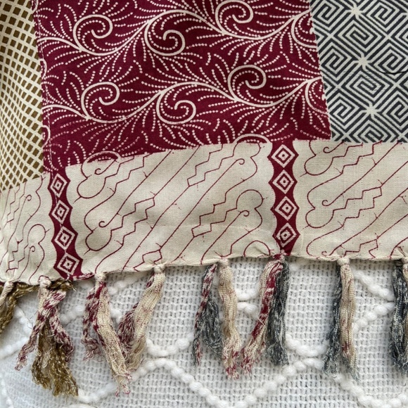 0026/ Red Black Color Poncho with fringed, Batik Poncho - Picture 6 of 6